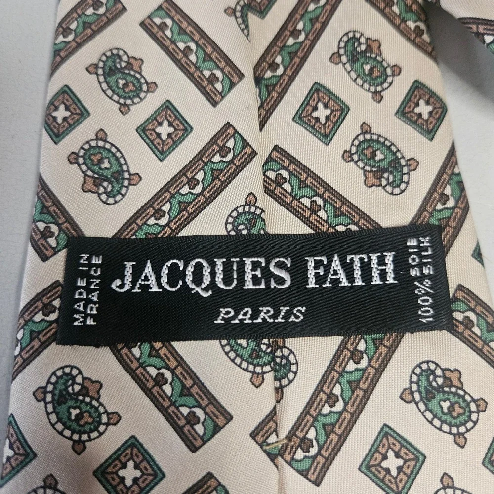 Jacques Fath Paris Mens Silk Tie Lot of 3 Vintage Paisley Geometric Chain France